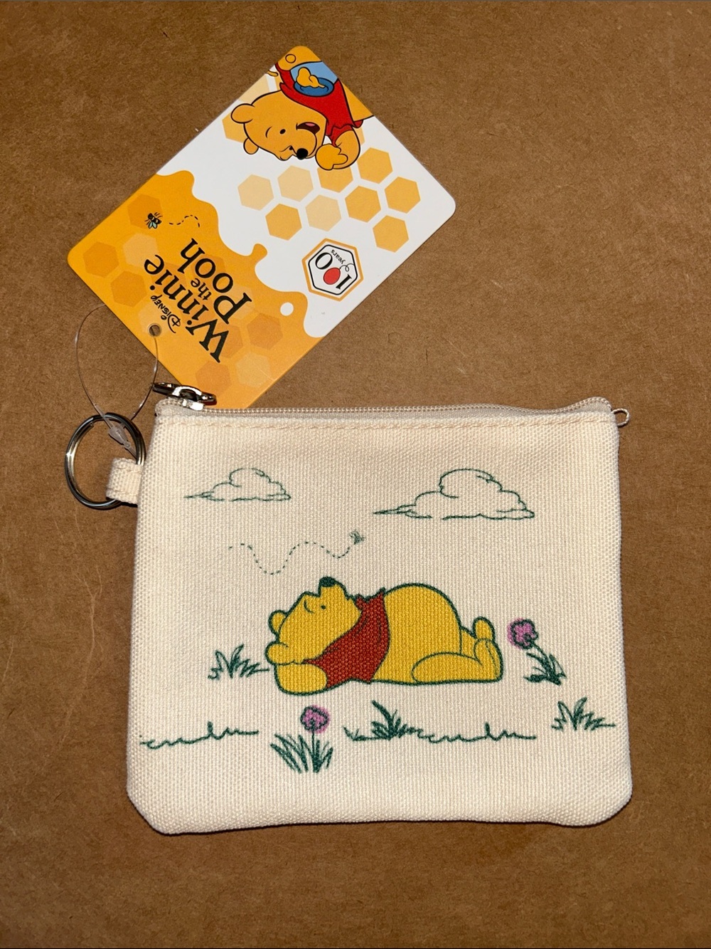 Disney Winnie the Pooh Cream Canvas Key & Card Pouch with Yellow and Red Print